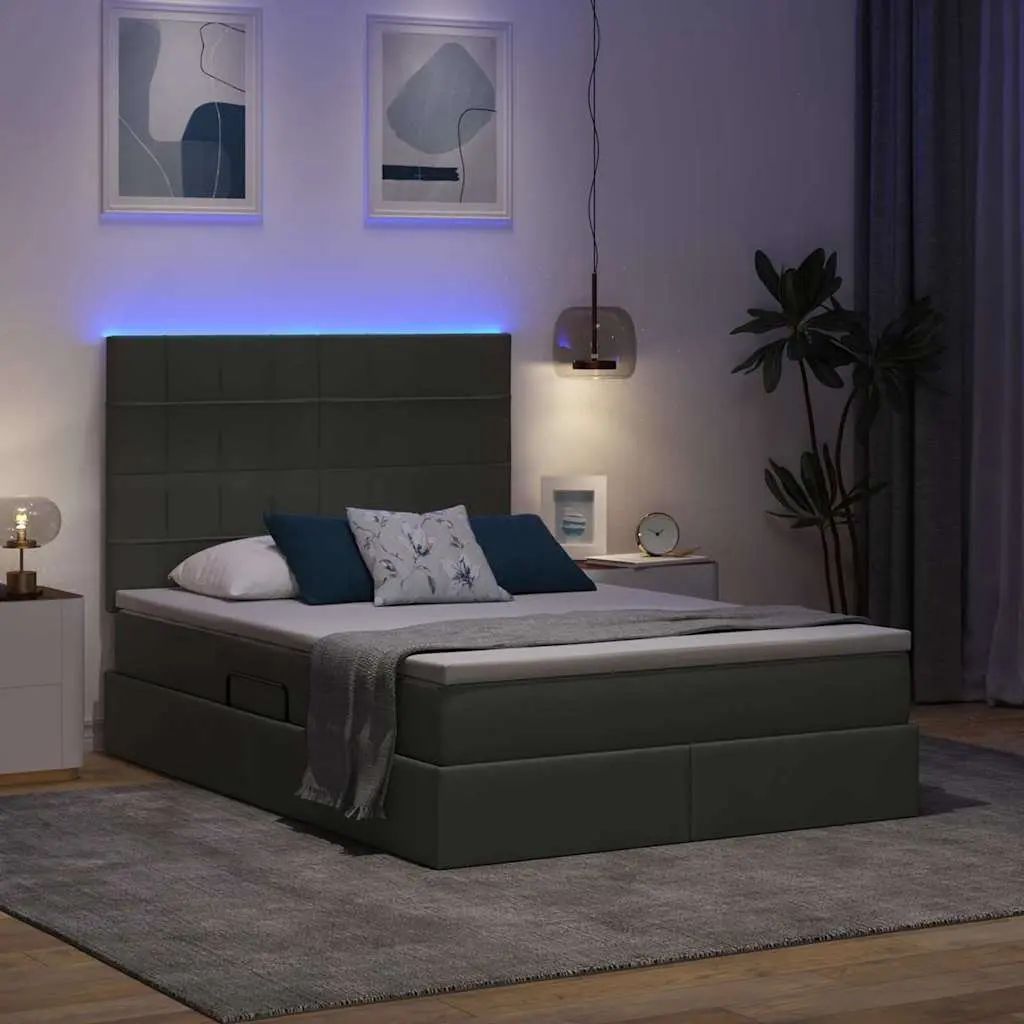 LED Storage Bed with Mattress for Bedroom Dark Grey 152 x 203 cm
