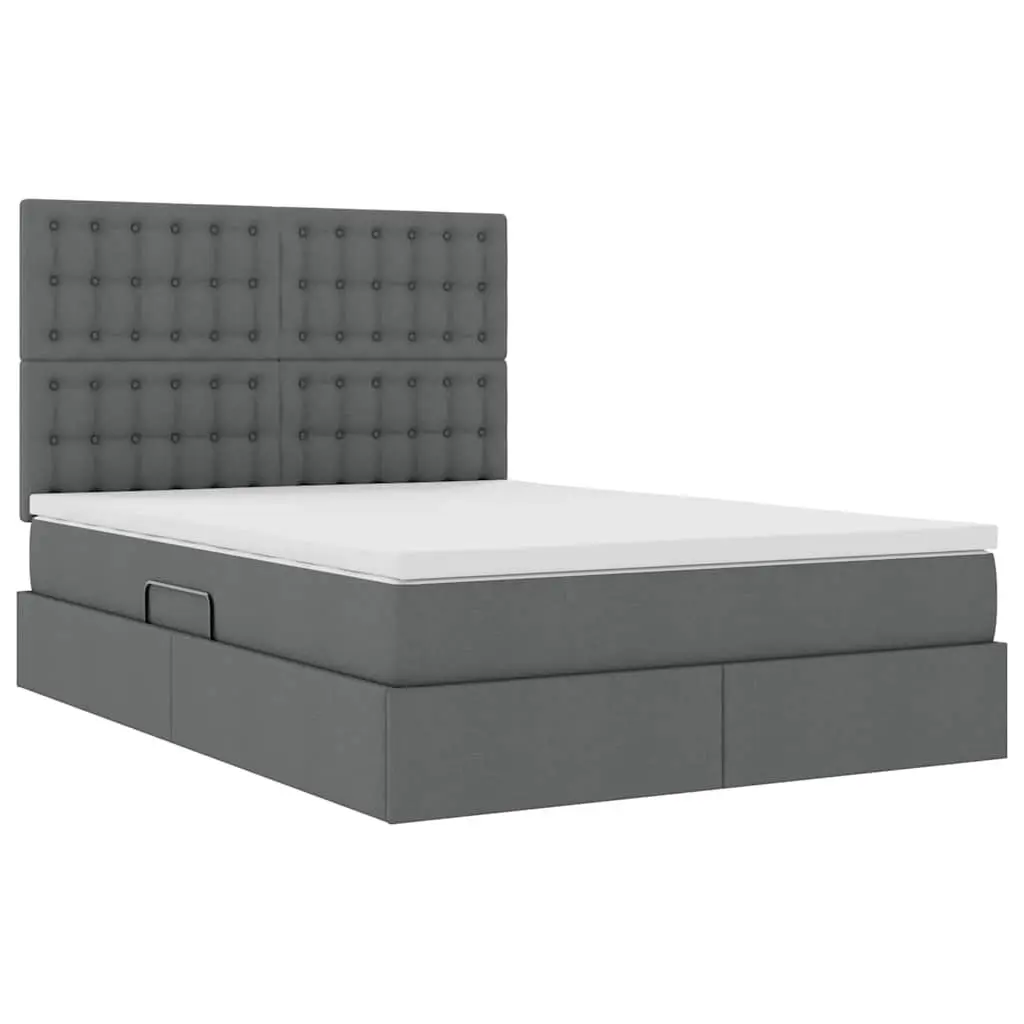LED Storage Bed with Mattress Dark Grey Queen Size Upholstered Headboard