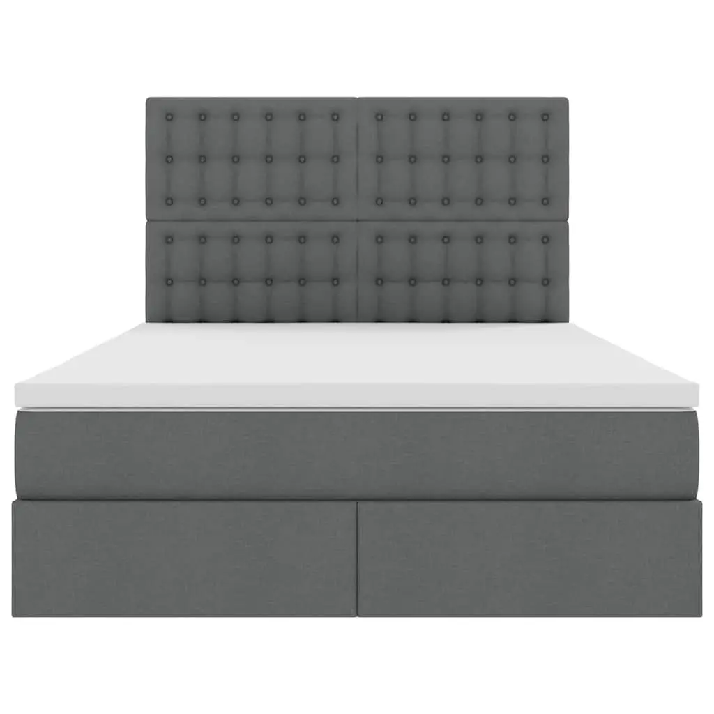 LED Storage Bed with Mattress Dark Grey Queen Size Upholstered Headboard
