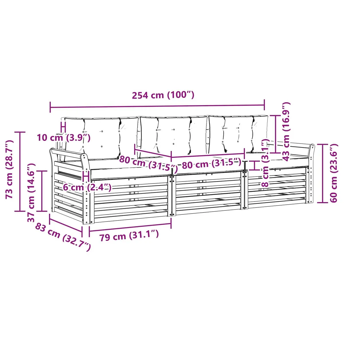 Outdoor Sofa Set Garden 3 Pieces Natural Anthracite Acacia Wood Patio