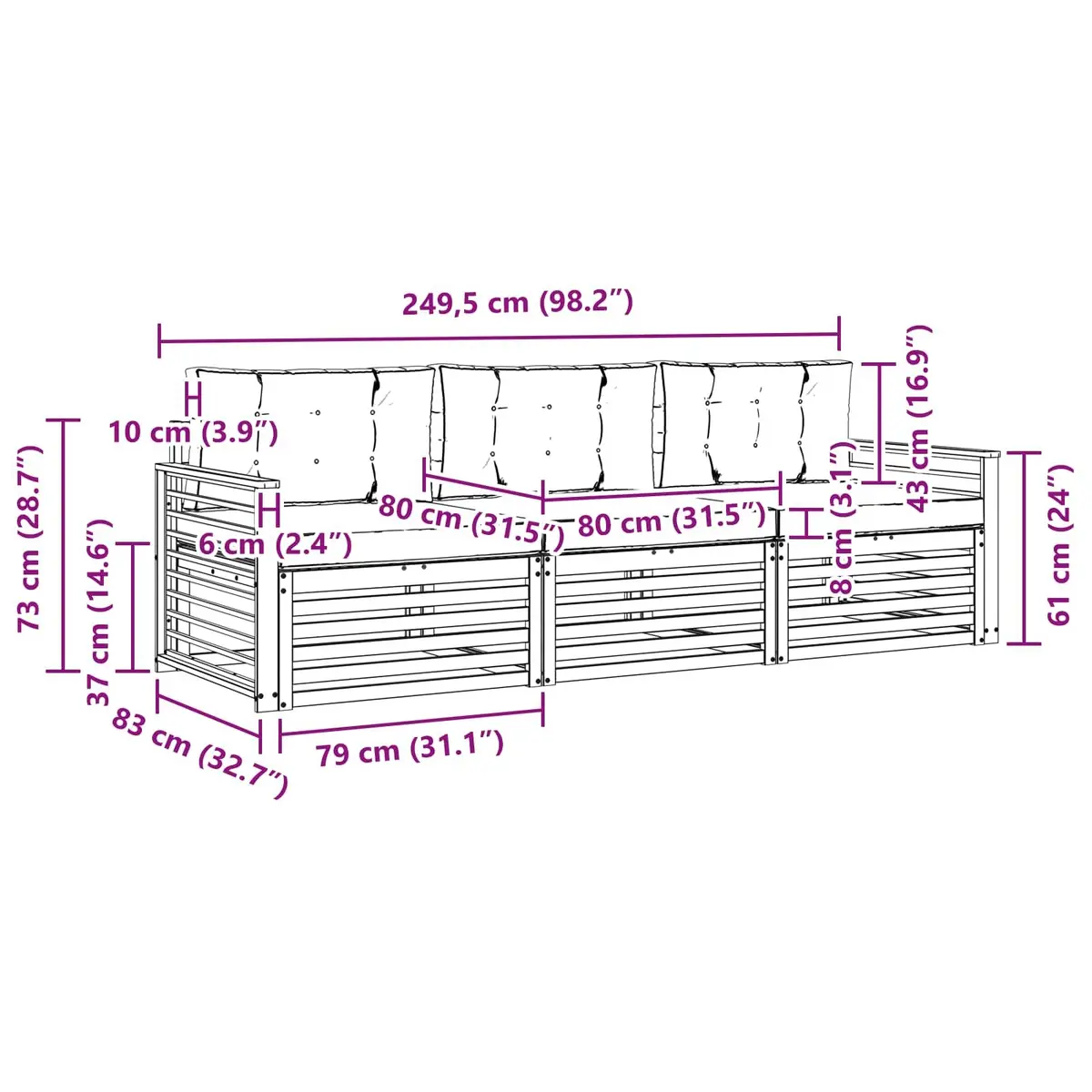 3-Piece Acacia Wood Sofa Set