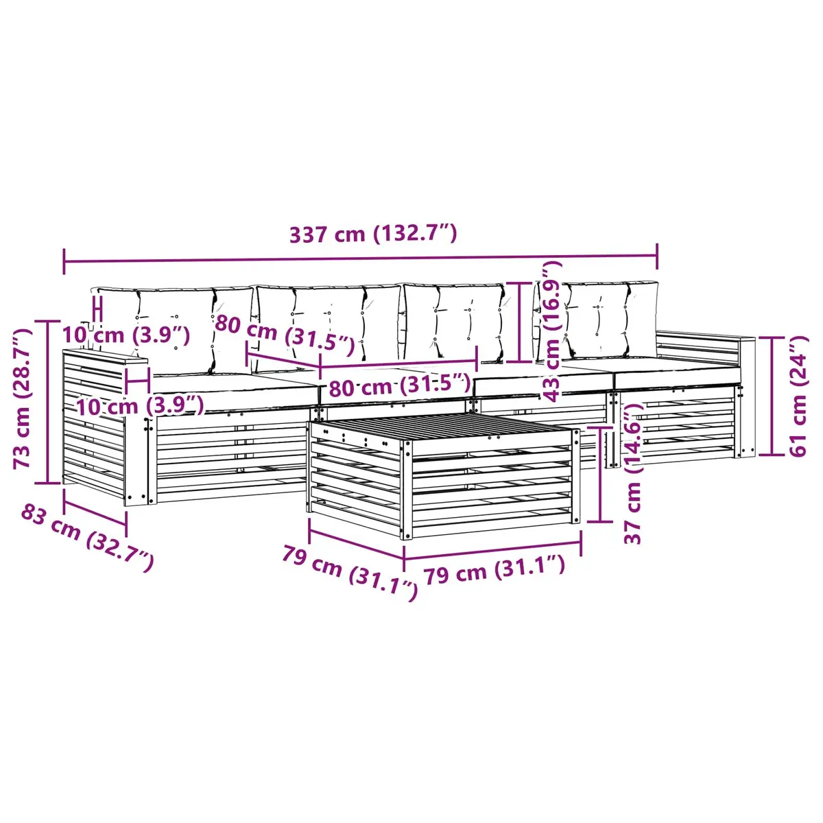 Outdoor Sofa Set Garden Terrace 5 Pieces Natural