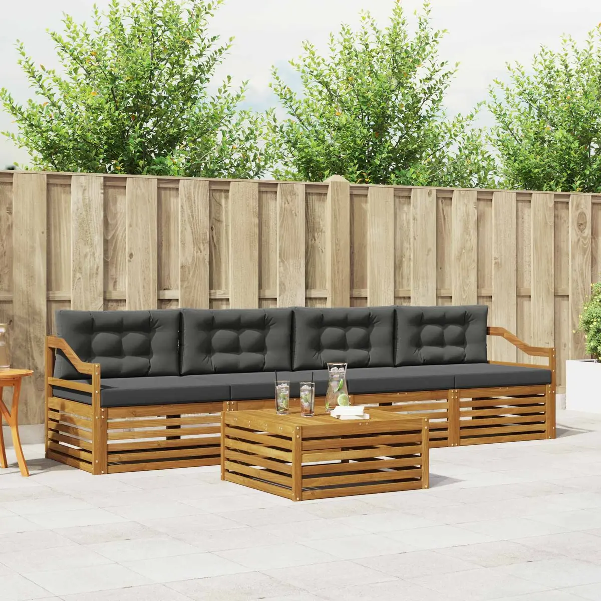 Outdoor Sofa Set 5-Piece Garden Furniture Modular Lounge with Cushion Acacia