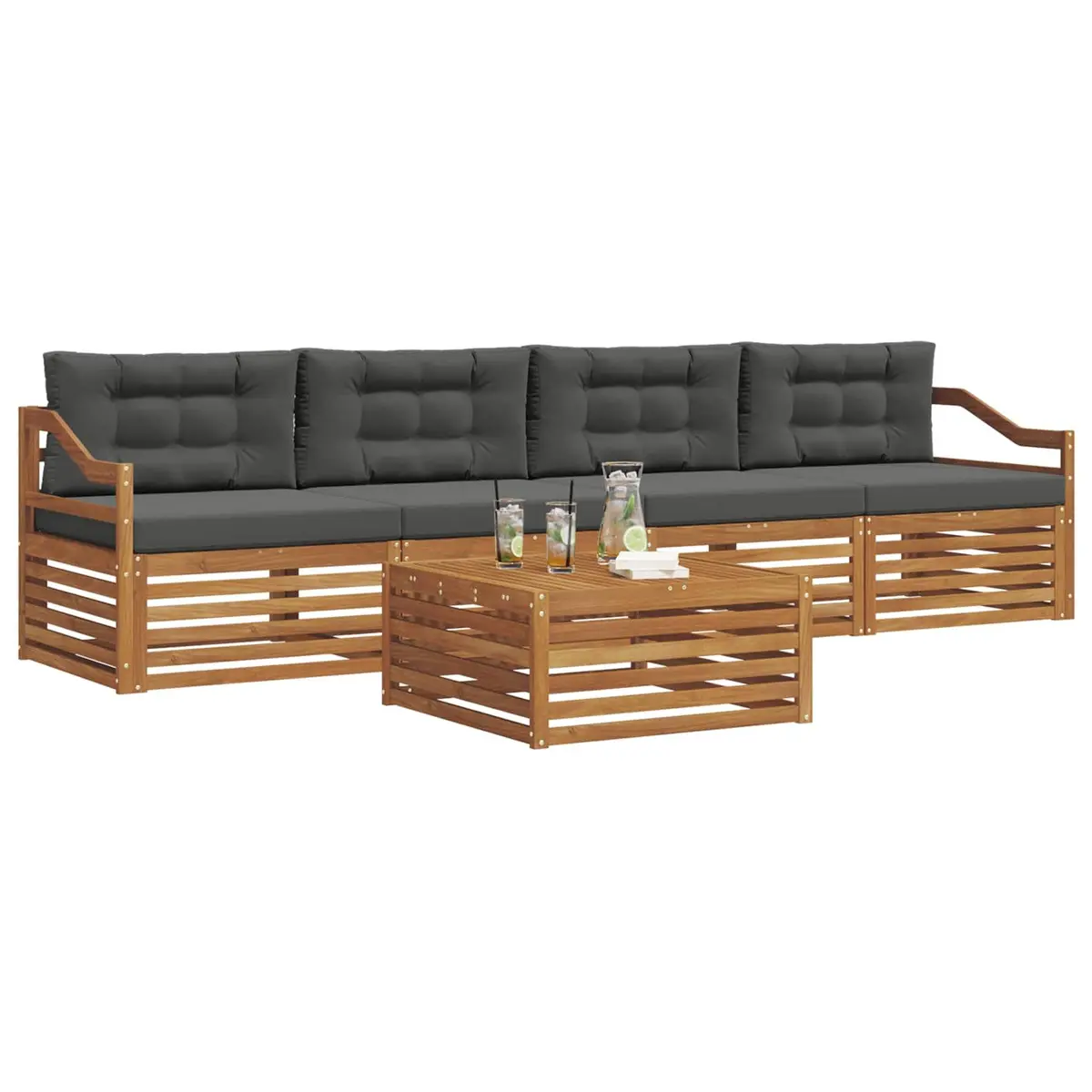 Outdoor Sofa Set 5-Piece Garden Furniture Modular Lounge with Cushion Acacia