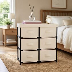 Storage Cabinet 6 Drawer Organiser Cream Fabric Drawer Unit Home Furniture