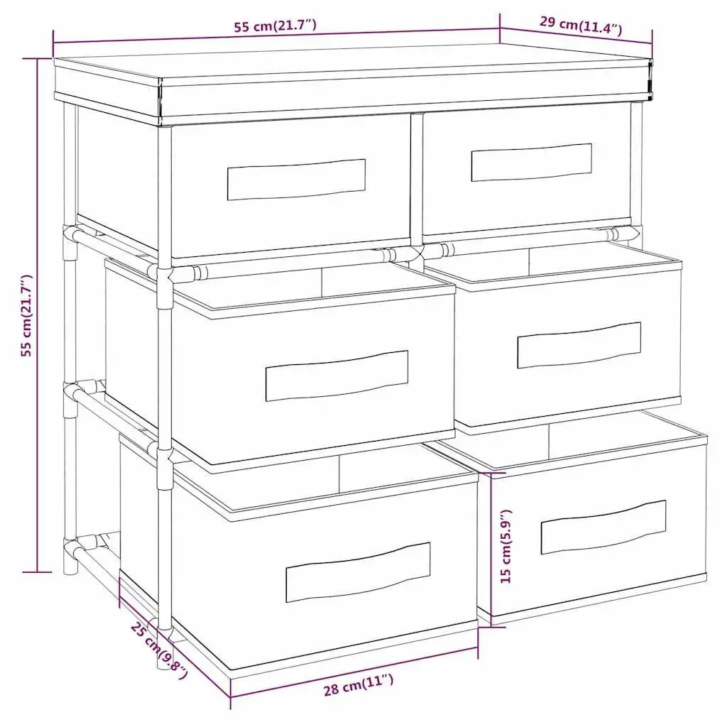 Storage Cabinet for Home 6 Drawer Cream Fabric Organiser Unit