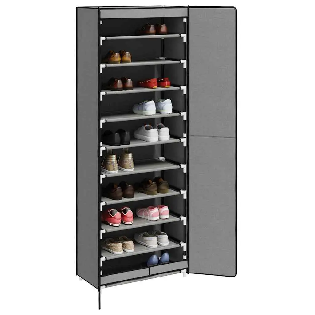 Shoe Organiser Rack 10-Tier Grey Non-Woven Fabric Cover Steel Frame for Closet Storage