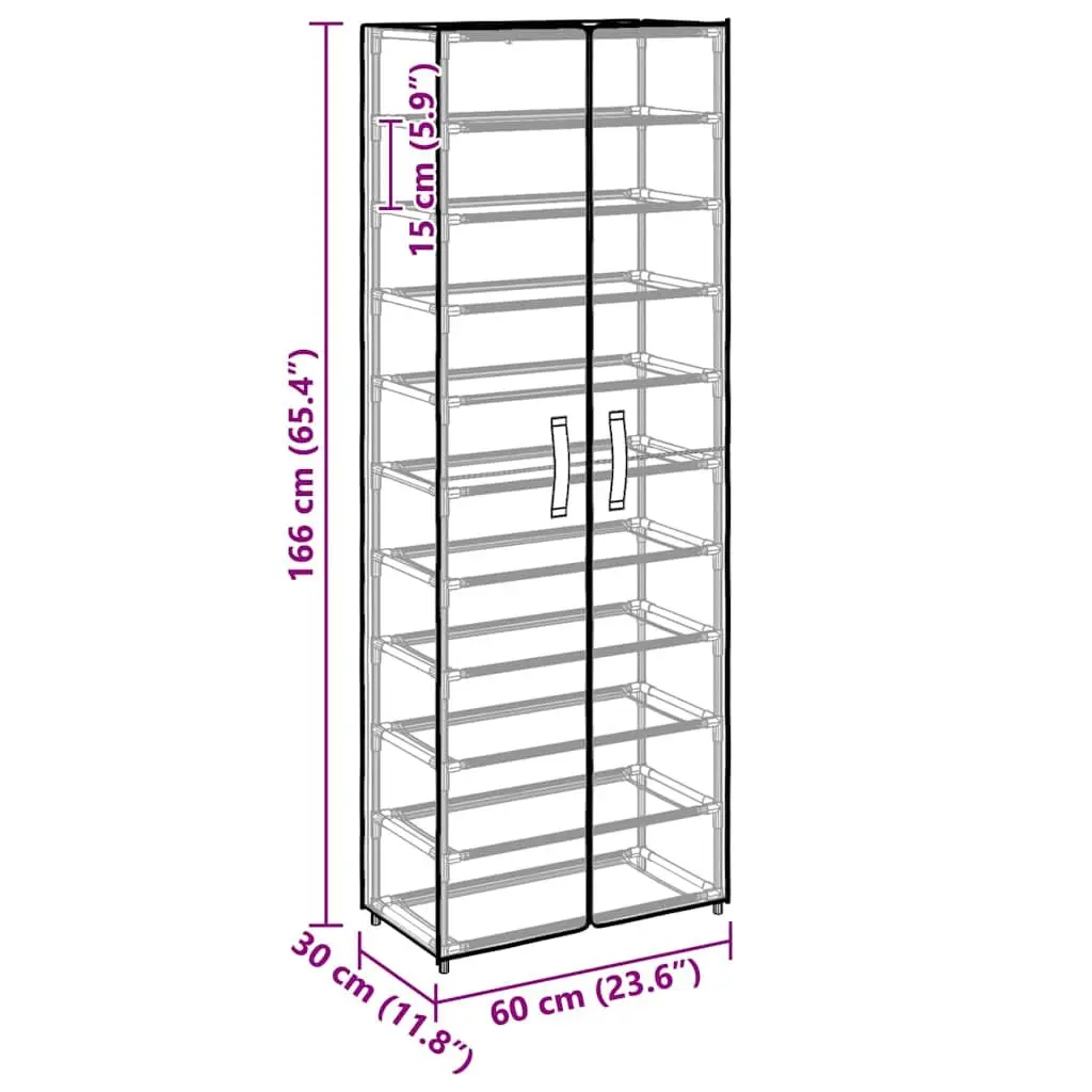 Shoe Organiser Rack 10-Tier Grey Non-Woven Fabric Cover Steel Frame for Closet Storage