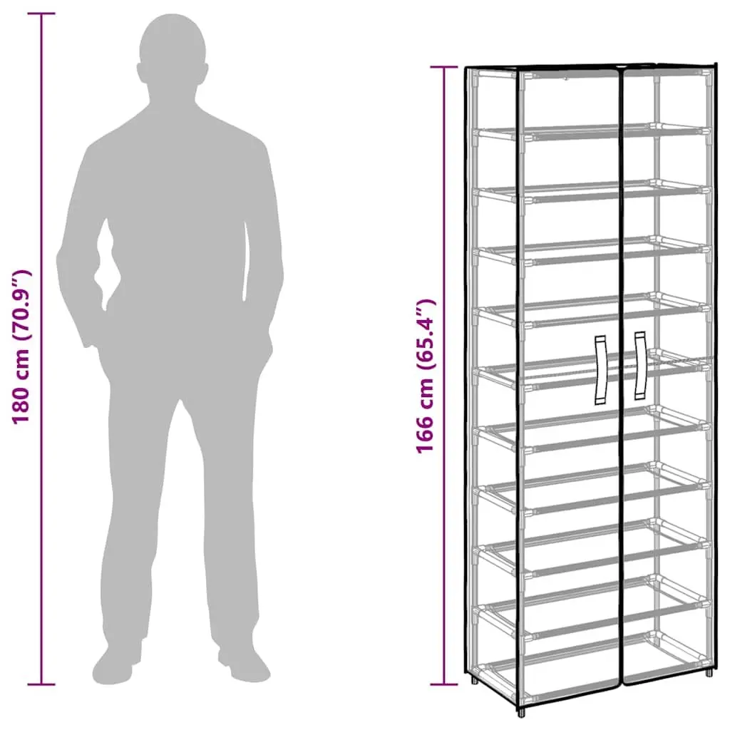 Shoe Organiser Rack 10-Tier Grey Non-Woven Fabric Cover Steel Frame for Closet Storage