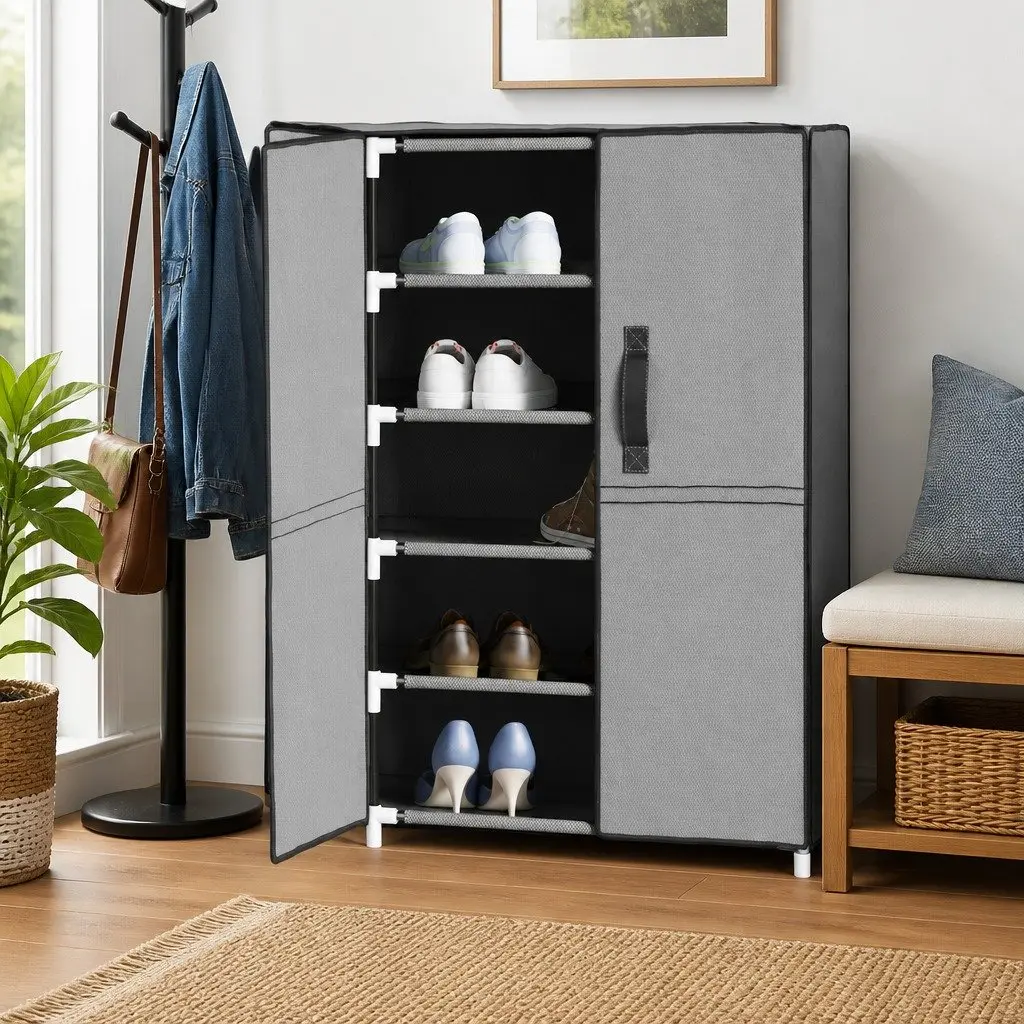 Shoe Cabinet 5-Tier Grey Fabric Storage Organiser Rack Shelves