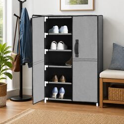 5-Tier Grey Fabric Shoe Cabinet - Dimensions & Specs