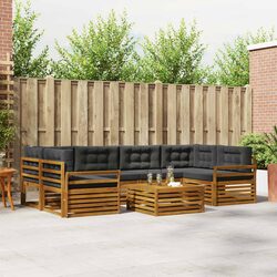 Outdoor Sofa Set 7 Piece Garden Furniture Natural Anthracite Acacia Wood Cushion
