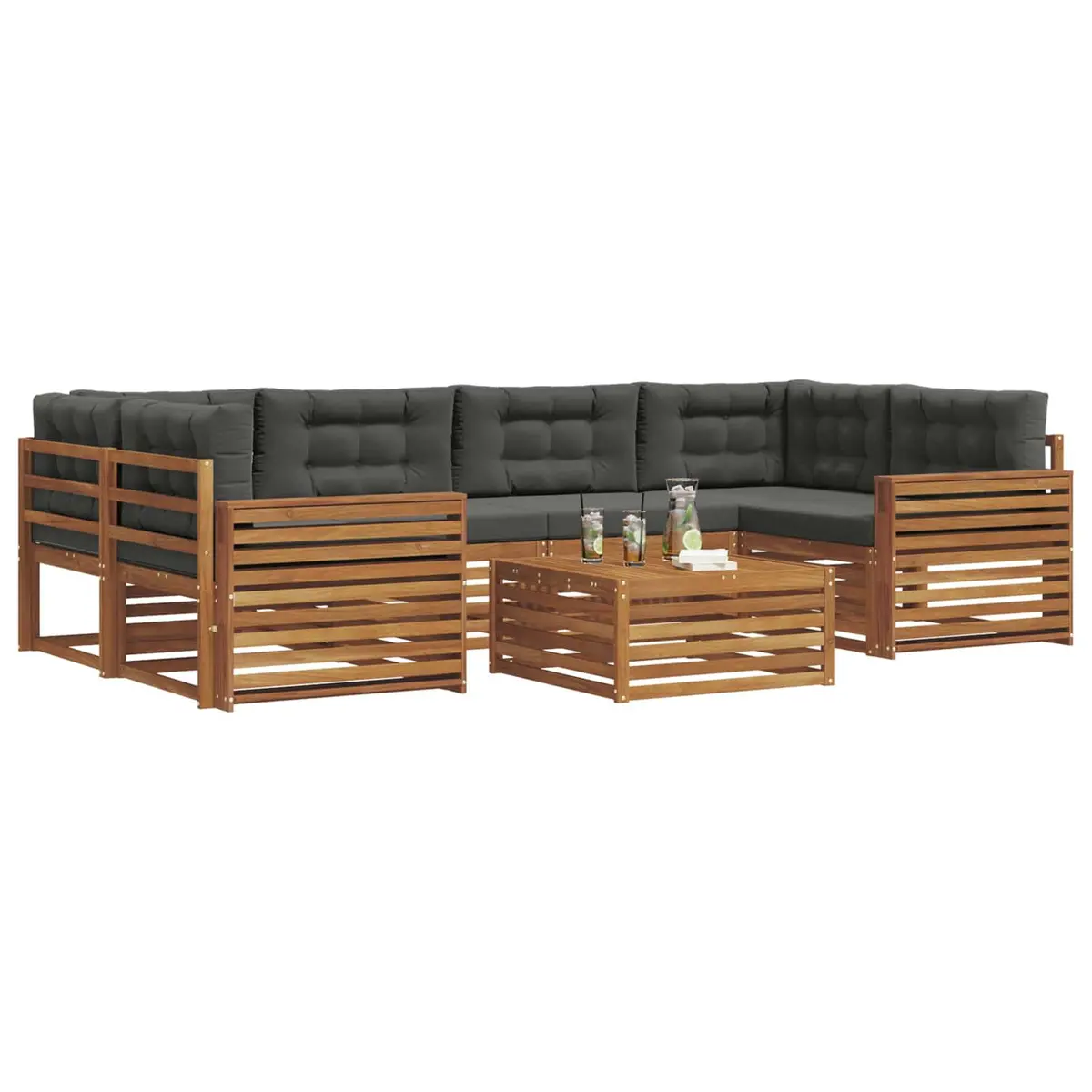 7 Piece Modular Outdoor Sofa Set Acacia Wood for Garden Terrace and Backyard Natural Anthracite Finish
