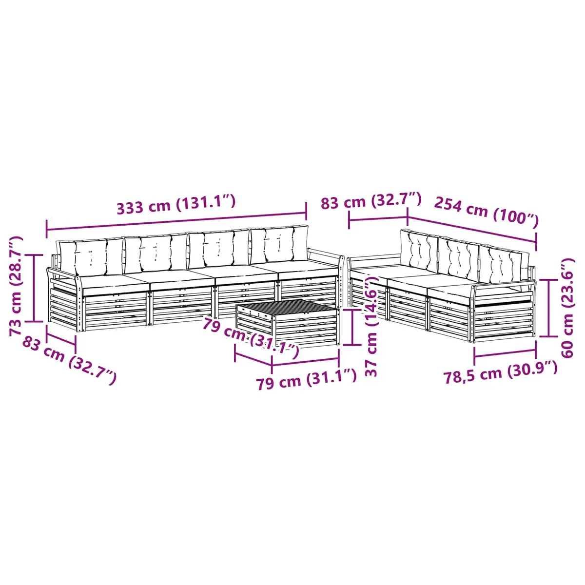 Outdoor Sofa Set 8 Pieces Modular Patio Garden Furniture Natural Anthracite