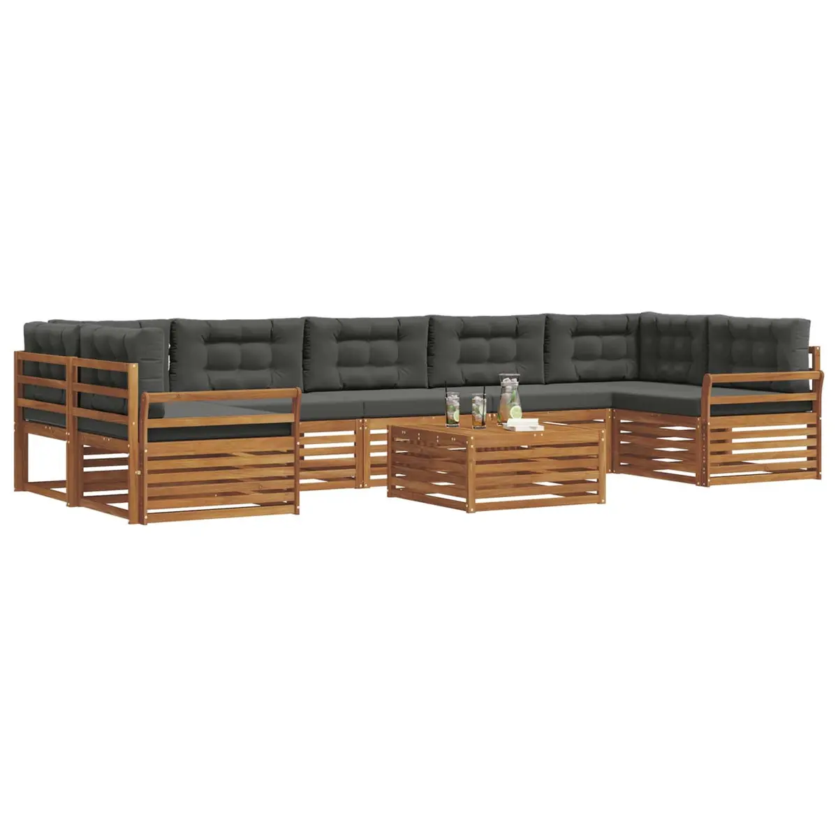 Outdoor Sofa Set 8 Pieces Garden Furniture Natural Acacia Wood Anthracite