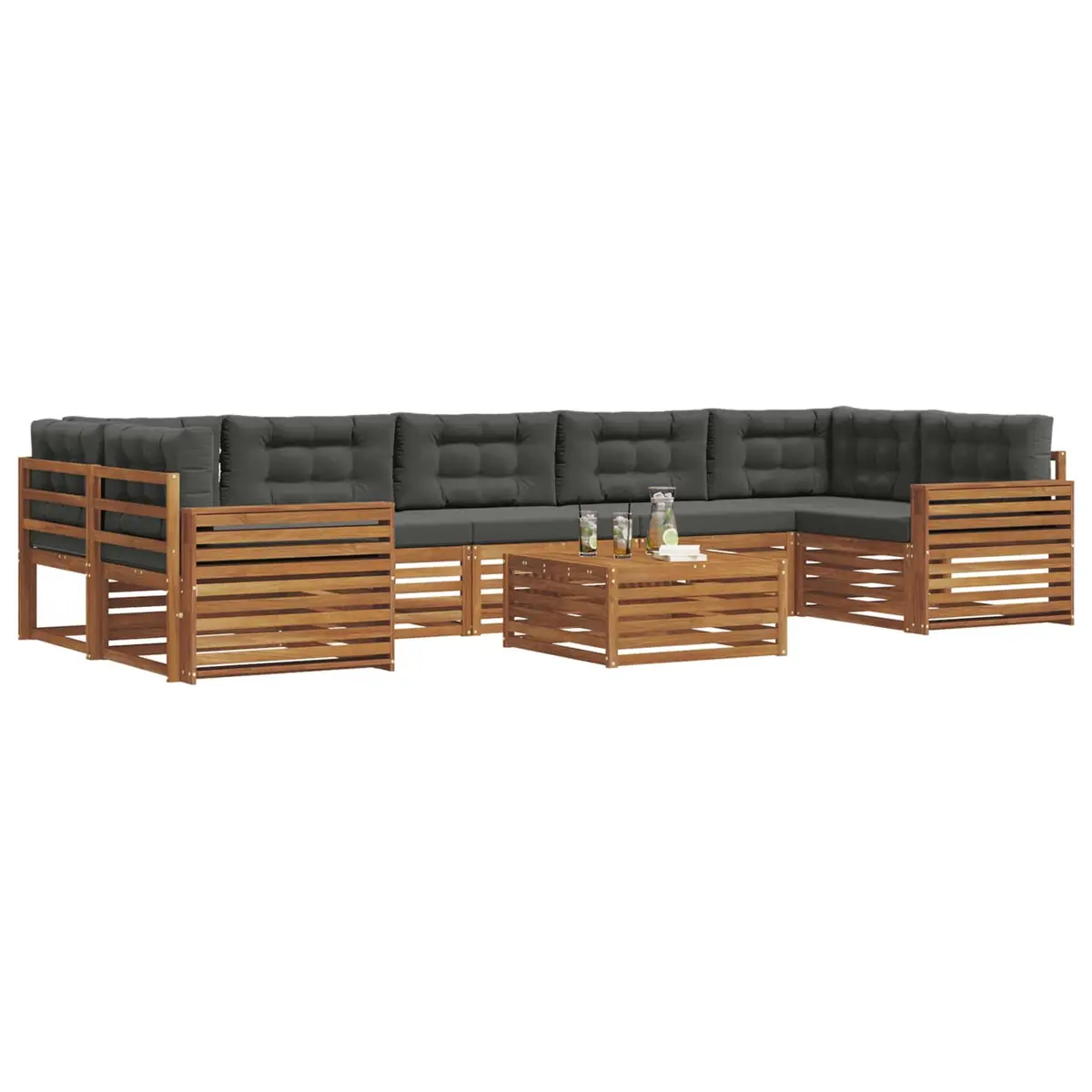 Outdoor Sofa Set 8 Piece Garden Furniture Acacia Wood Cushion Natural Anthracite