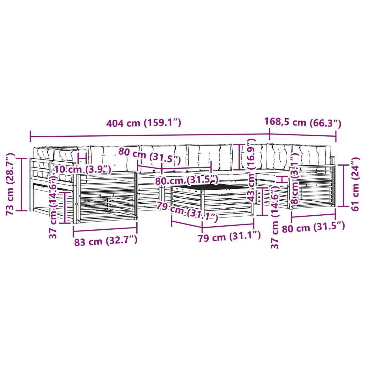 Outdoor Sofa Set 8 Pieces, Acacia Wood