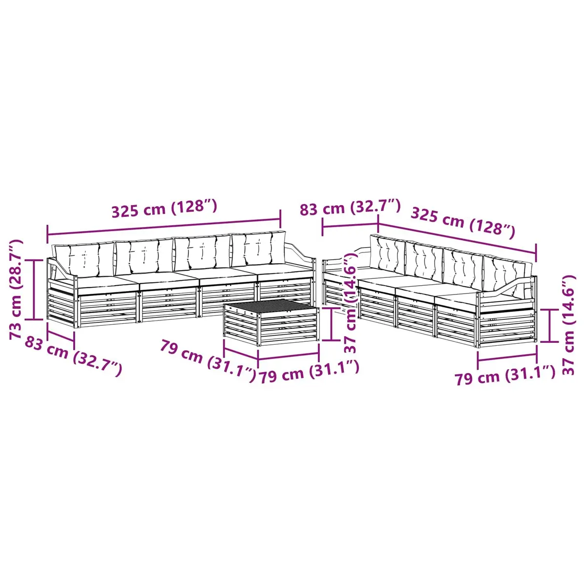 9-Piece Outdoor Sofa Set with Solid Acacia Frame
