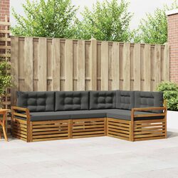 Outdoor Sofa Set 4 Pieces Garden Furniture with Cushions Natural Anthracite