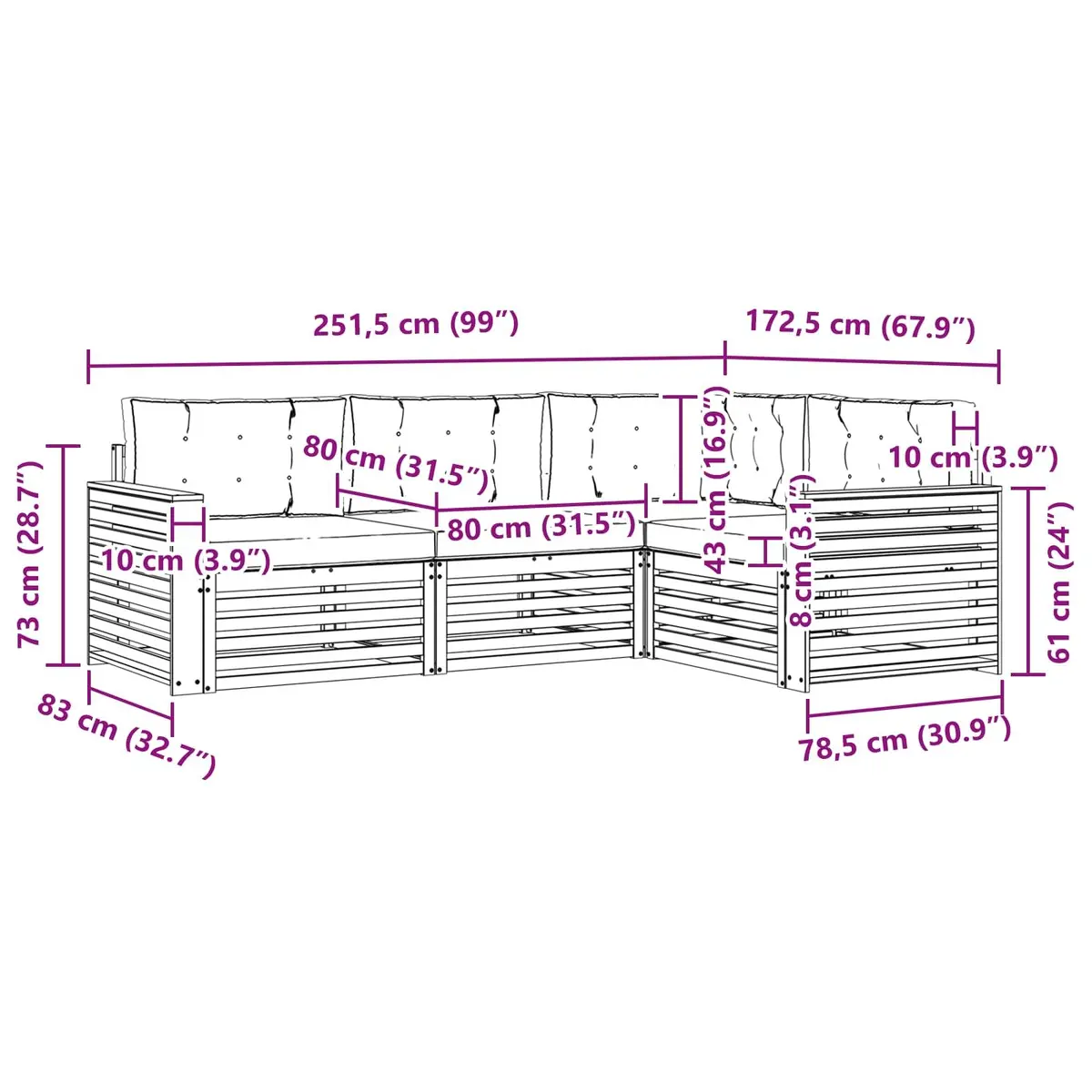 Outdoor Sofa Set 4 Piece Garden Furniture with Cushions Natural Wood Anthracite