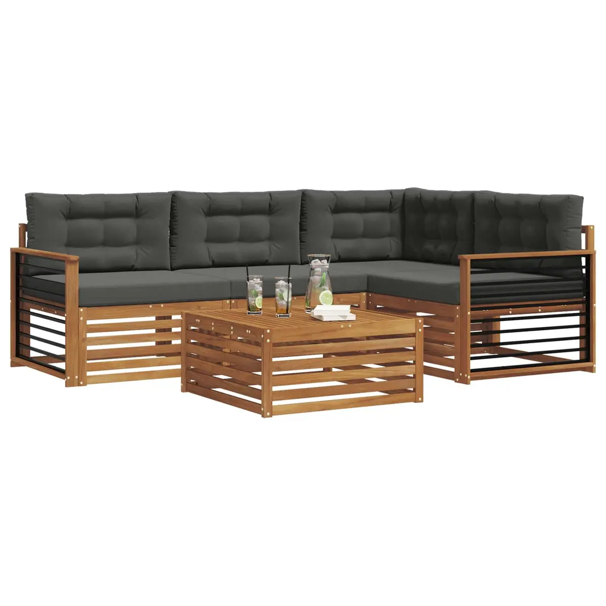 5-Piece Outdoor Sofa Set Garden Furniture Patio Lounge with Cushions Brown