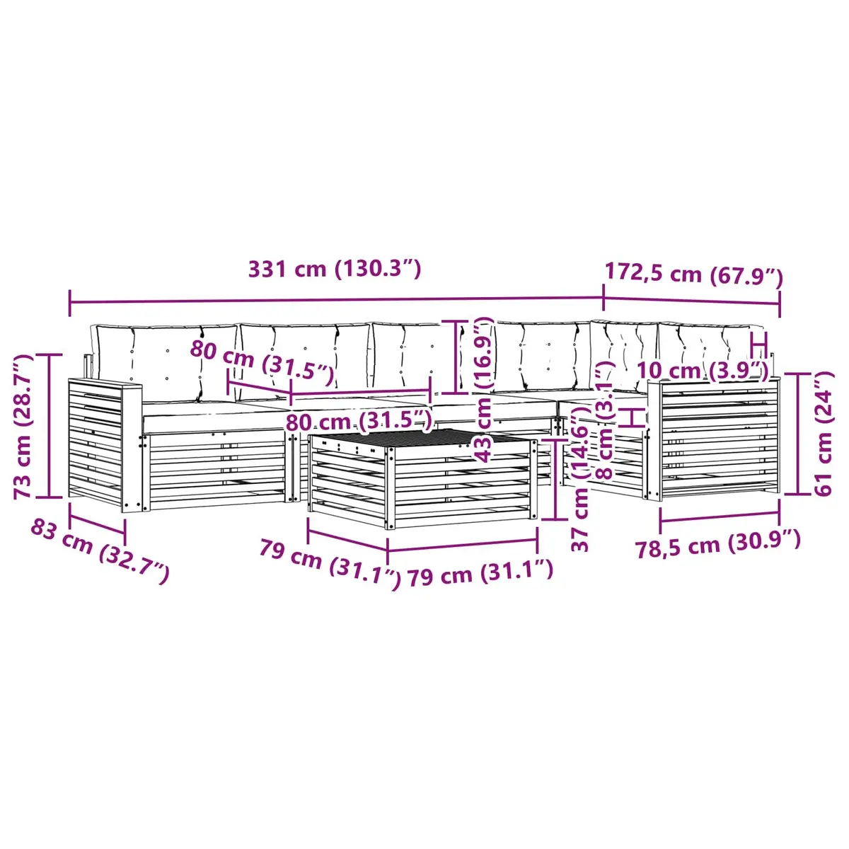 6 Piece Modular Outdoor Sofa Set