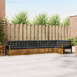 Outdoor Sofa Set 6 Piece Modular Garden Furniture Brown Acacia Wood Cushions