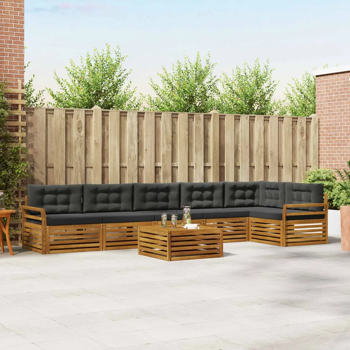 7-Piece Modular Outdoor Sofa Set of Acacia Wood