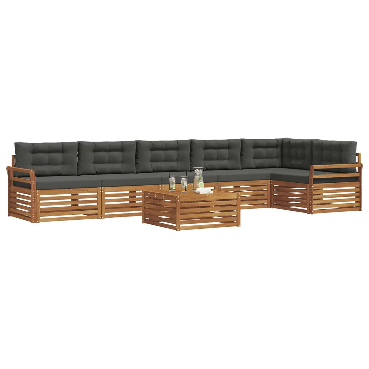 7-Piece Modular Outdoor Sofa Set of Acacia Wood