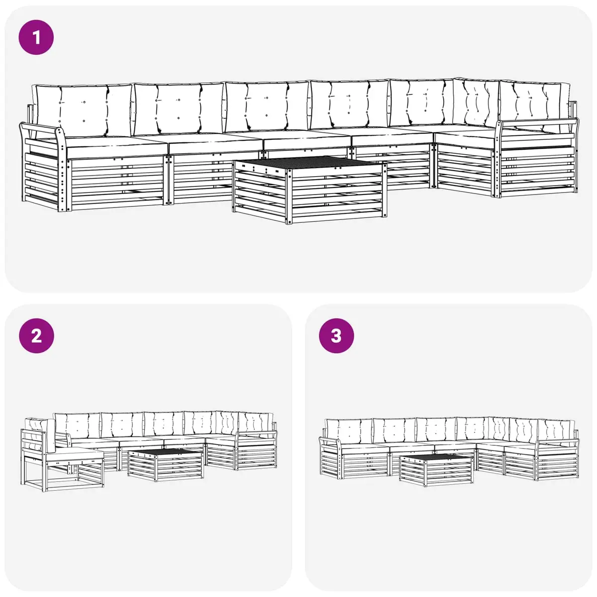 7-Piece Modular Outdoor Sofa Set of Acacia Wood