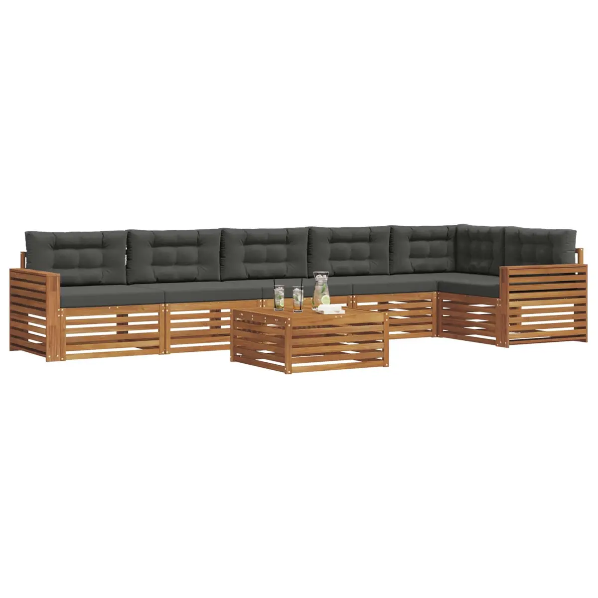 Outdoor Sofa Set Modular Garden Furniture 7 Piece Acacia Wood with Cushions