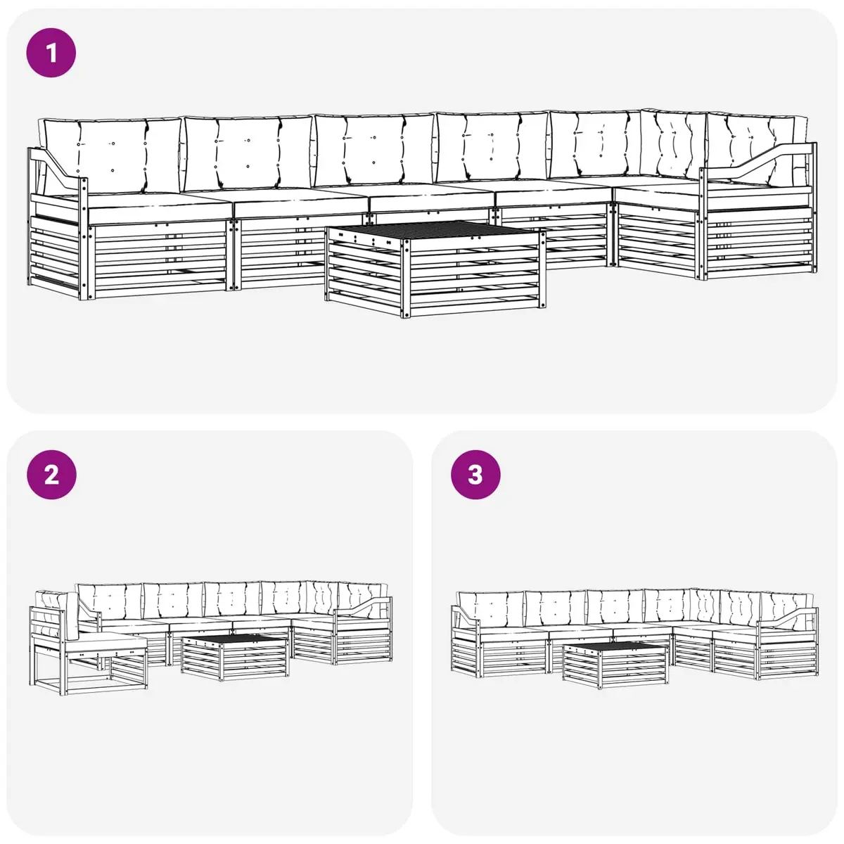 Outdoor Sofa Set Modular Garden Furniture 7 Piece Acacia Wood