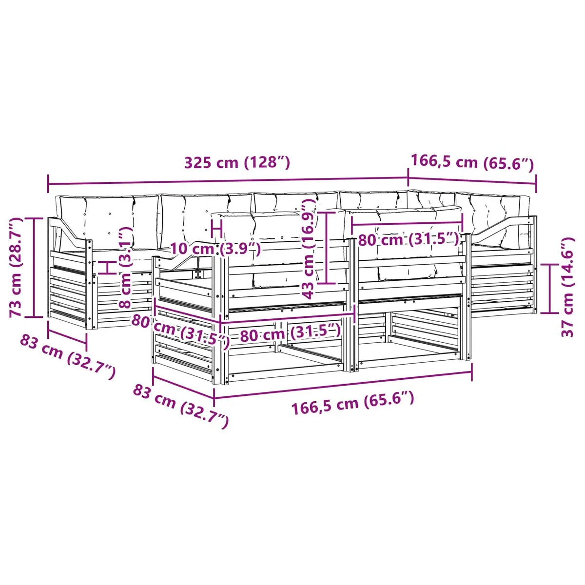 7-Piece Modular Outdoor Sofa Set with Cushions