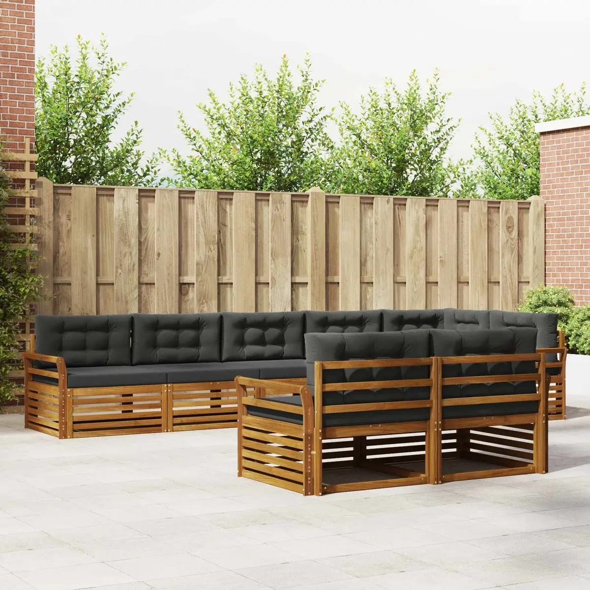 Modular Outdoor Sofa Set 8 Pieces Garden Furniture with Cushions Solid Acacia Wood Brown and Anthracite