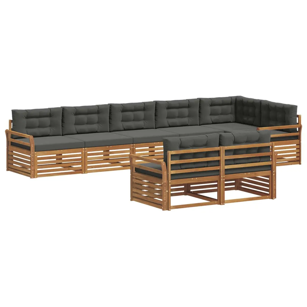 Modular Outdoor Sofa Set 8 Pieces Garden Furniture with Cushions Solid Acacia Wood Brown and Anthracite