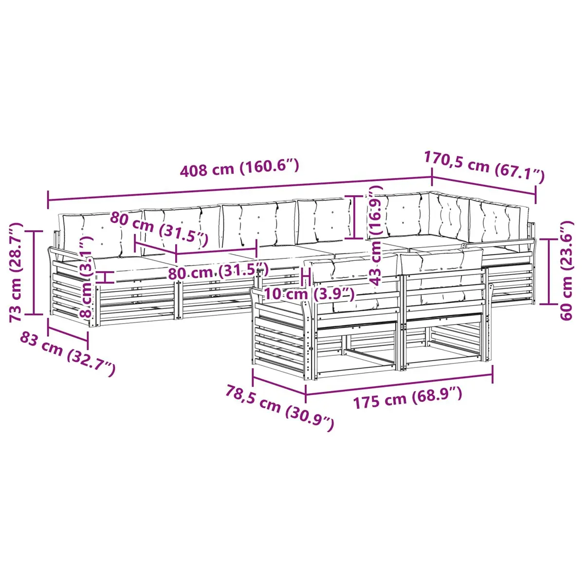 Modular Outdoor Sofa Set 8 Pieces Garden Furniture with Cushions Solid Acacia Wood Brown and Anthracite