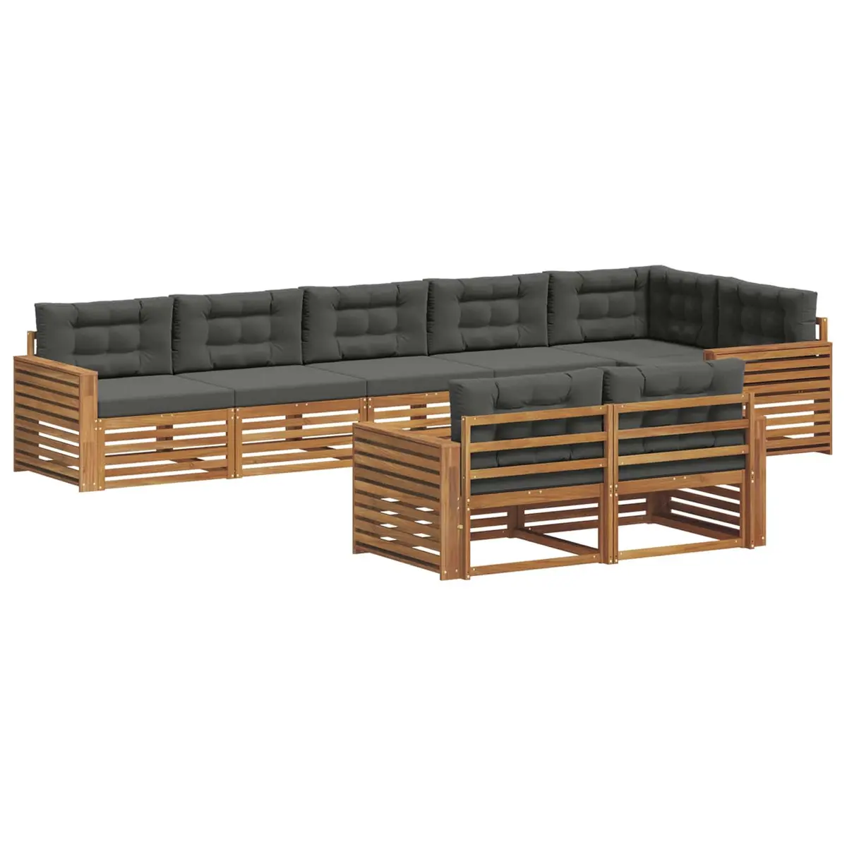 Outdoor Sofa Set 8 Pieces Modular Garden Furniture with Cushions Brown Acacia