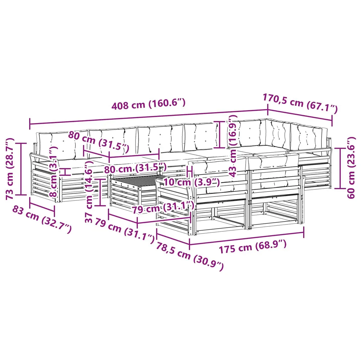 9-Piece Outdoor Sofa Set with Cushions