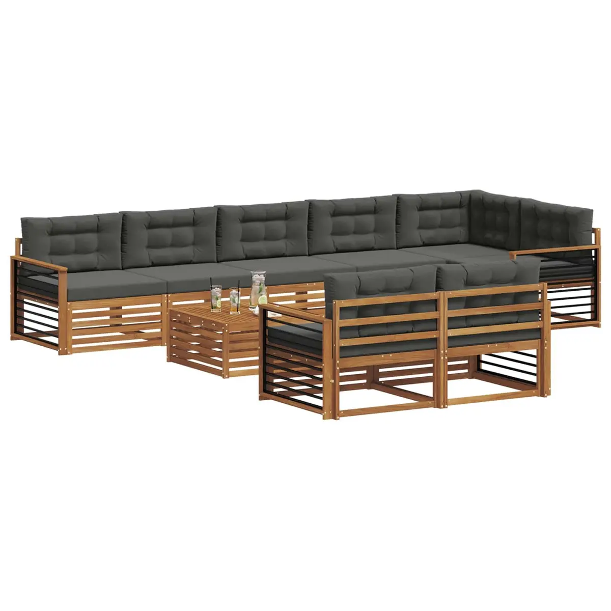 Outdoor Sofa Set 9 pcs Garden Furniture Modular Lounge with Cushions Brown
