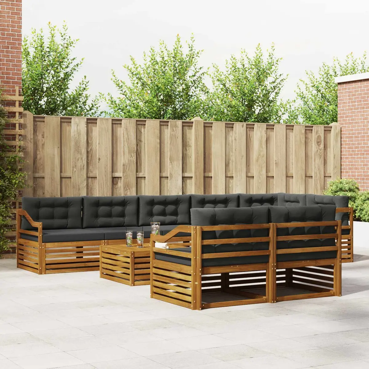 Outdoor Sofa Set Modular Sectional for Garden 9 Piece with Cushions