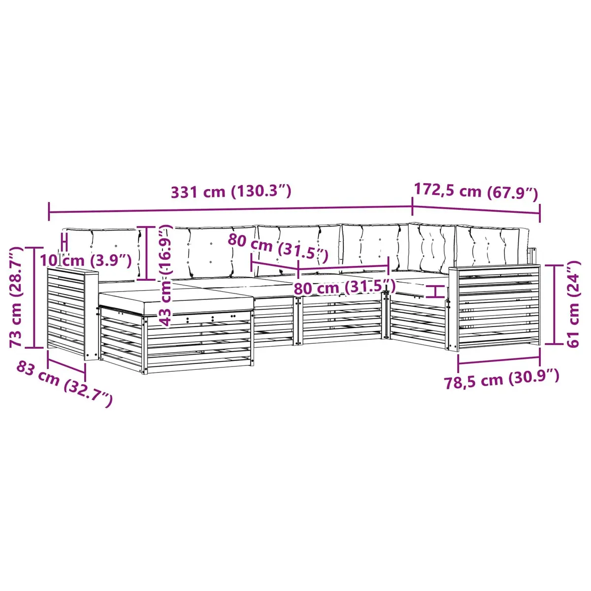 6-Piece Outdoor Sofa Set with Cushions