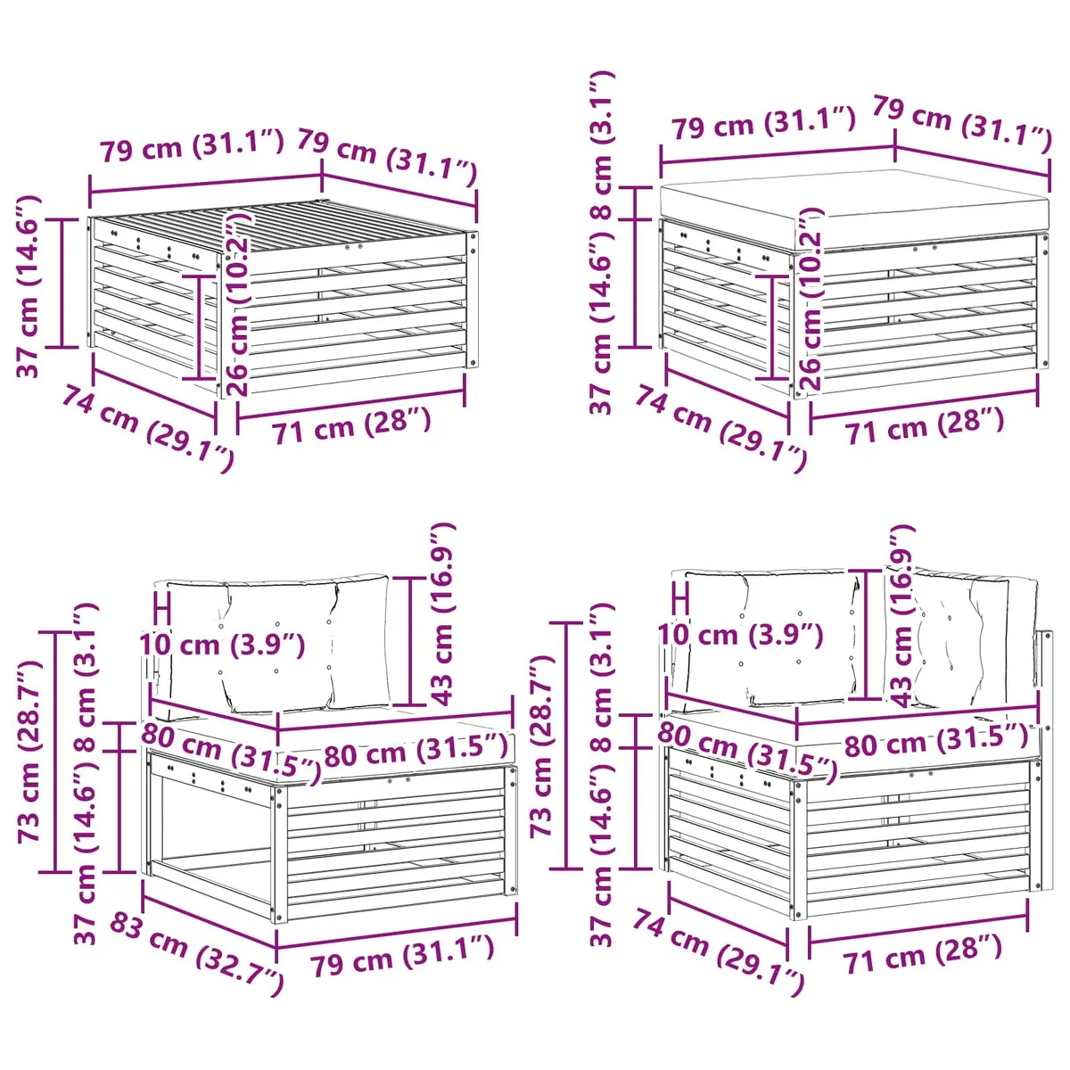 Outdoor Sofa Set 7 Piece Garden Furniture Lounger with Cushion Acacia Wood