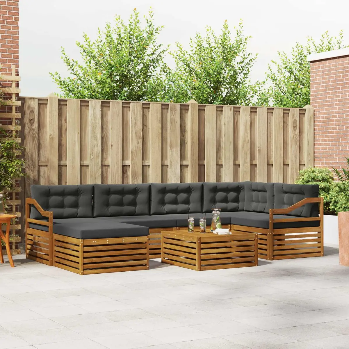 Outdoor Sofa Set 7 Piece Garden Use Acacia Wood with Cushions Brown