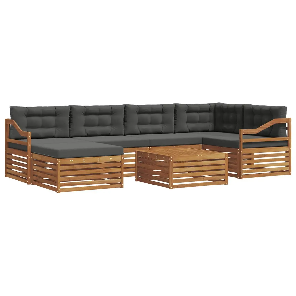 Outdoor Sofa Set 7 Piece Garden Use Acacia Wood with Cushions Brown