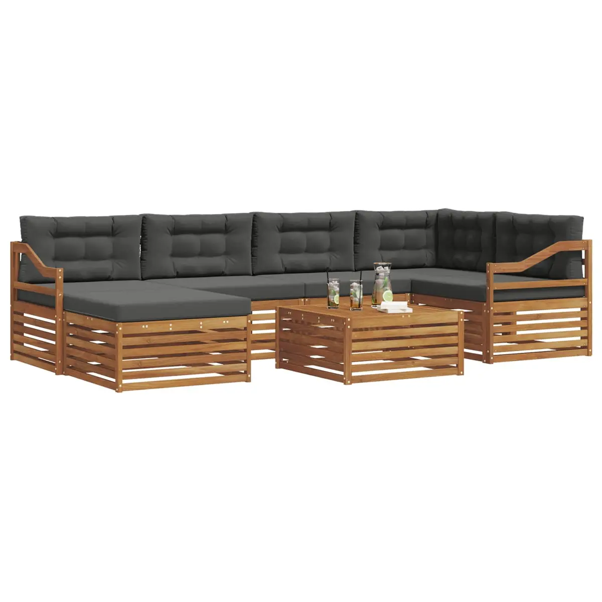 Outdoor Sofa Set 7 Piece Garden Use Acacia Wood with Cushions Brown