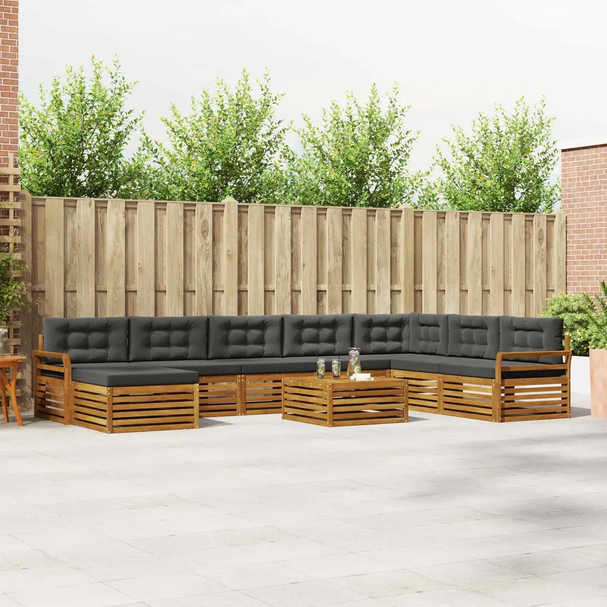 Outdoor Sectional Sofa Set 9 Piece Garden Patio Furniture Natural Anthracite