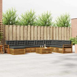 Outdoor Sectional Sofa Set 9 Piece Garden Patio Furniture Natural Anthracite