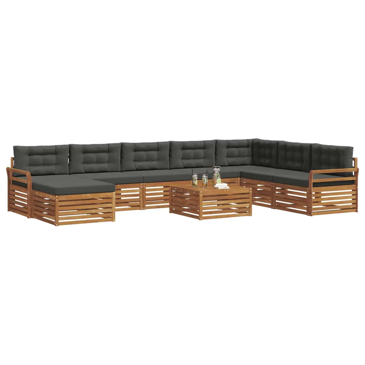 Outdoor Sectional Sofa Set 9 Piece Garden Patio Furniture Natural Anthracite