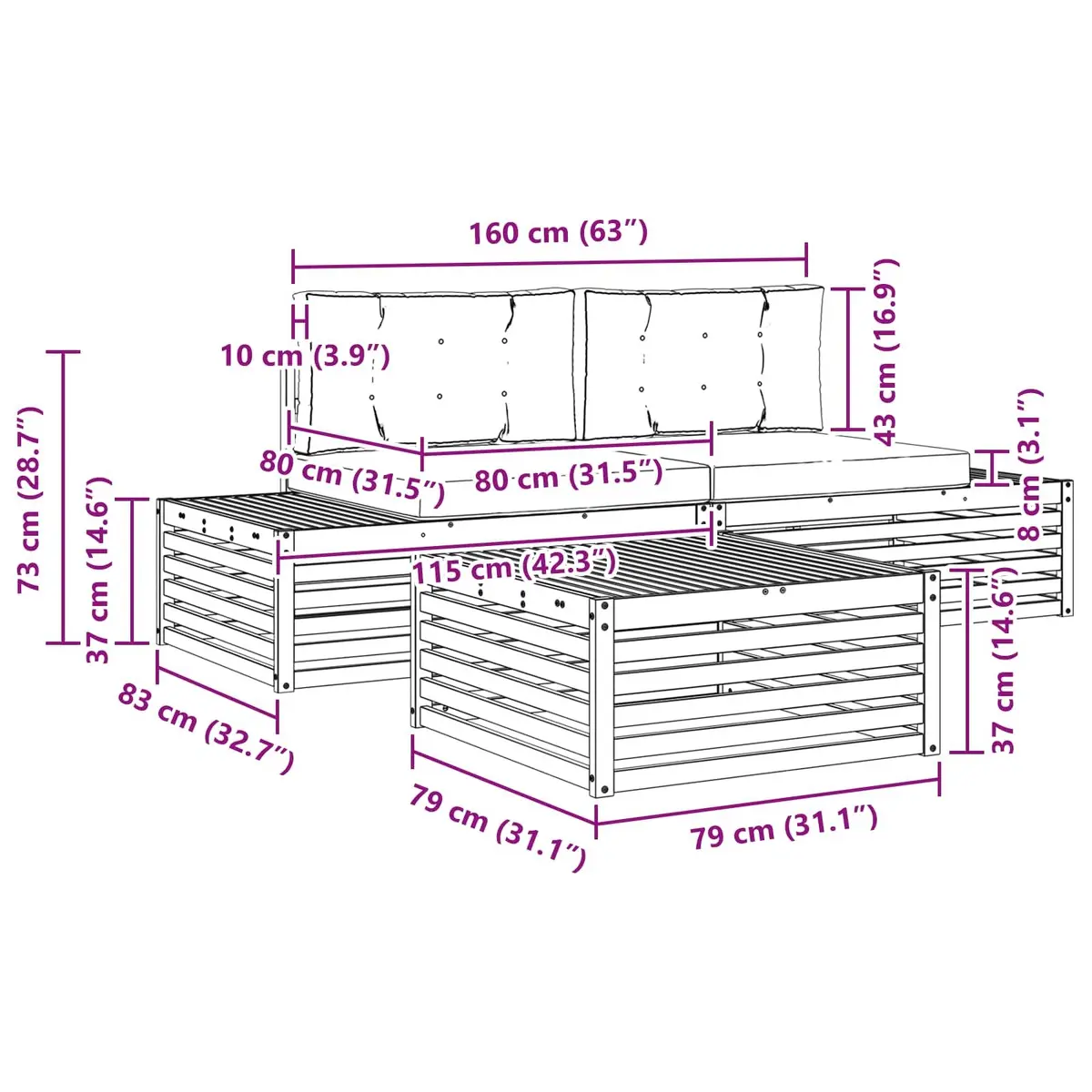 Outdoor Sectional Sofa Set with Cushions