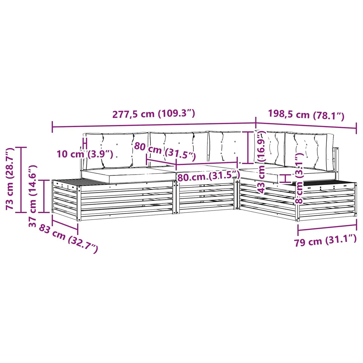 Outdoor Sofa Set Modular Lounge Garden Patio Furniture 5 Piece Brown